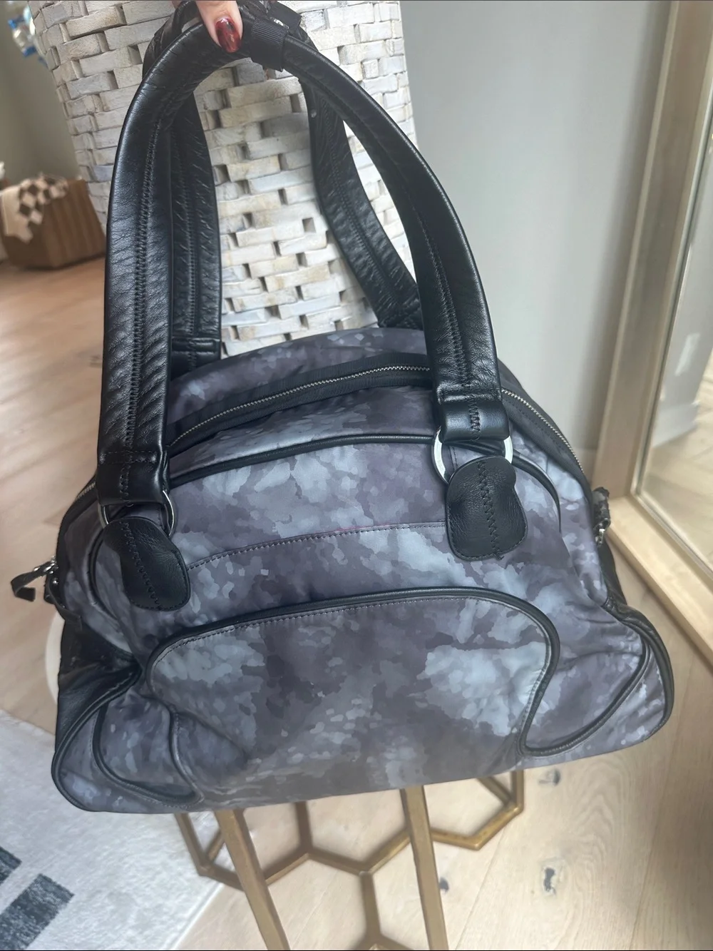 lululemon athletica Gray Camo Dome Tote with Black Handles